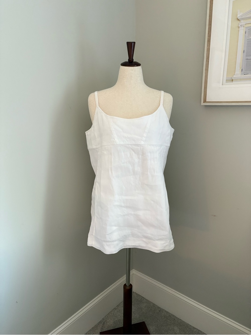Eileen Fisher White Italian Linen Scoop Neck Cami Minimalist